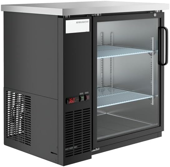 36-Inch Black Glass Door Back Bar Refrigerator, Counter Height Commercial Beverage Cooler with LED Lighting, 7.8 Cu. Ft Storage, Digital Controls, 33-40°F Temperature Range