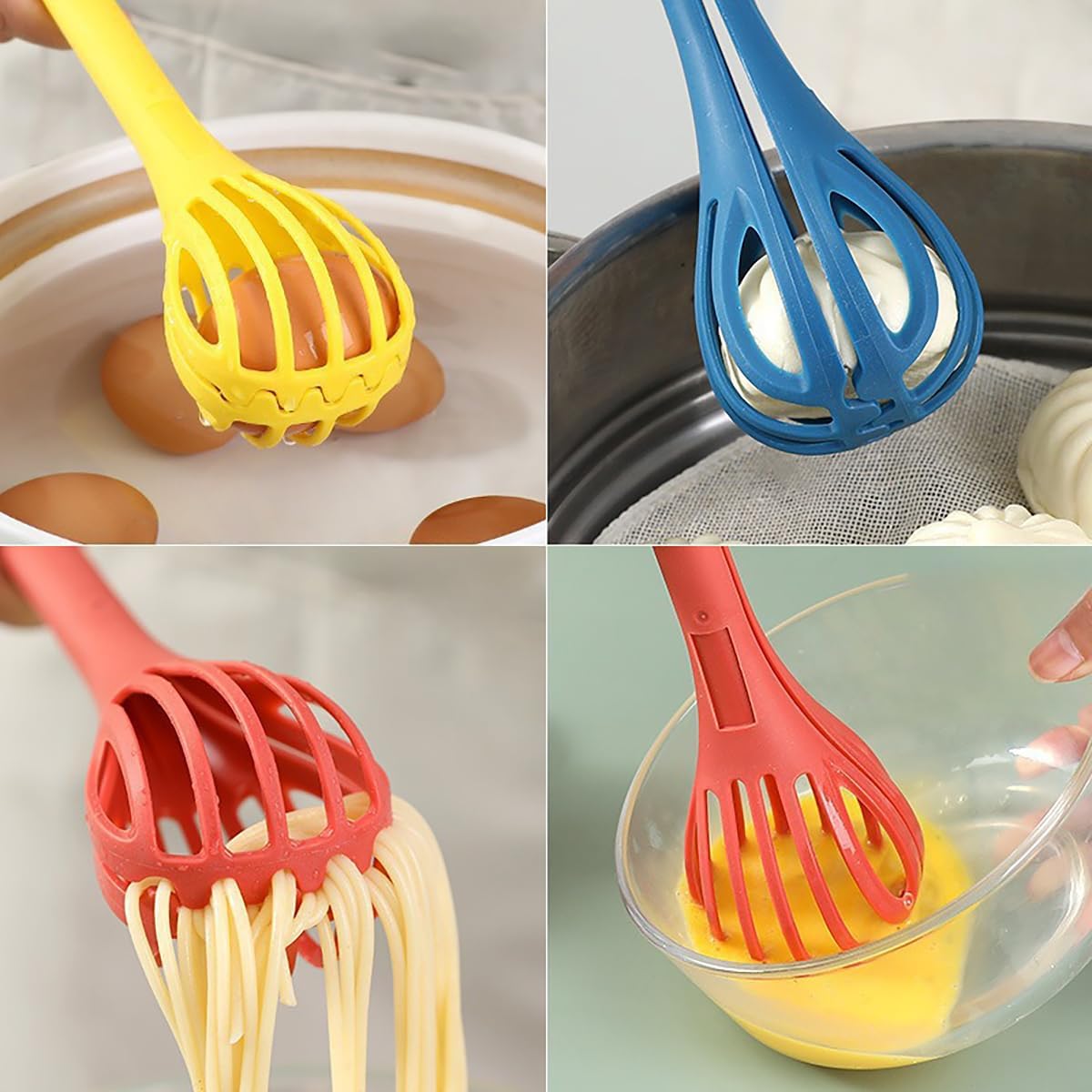 2 in 1 Food Clip & Egg Whisk, Creative Multifunction Egg Beater, Handheld Egg Whisk Blender Bread Clip, Household Multifunctional Kitchen Tool for Cooking, Mixing, Barbecue (Yellow) (Red)