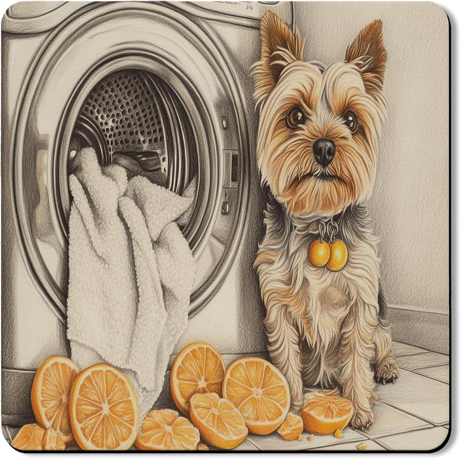 Yorkshire Terrier Washer Dryer Top Protector Mat, Cute Dog Illustration Laundry Machine Covers, Playful Puppy Design Rubber Anti-slip Waterproof Washer And Dryer Mats for Home 24x24 Inch