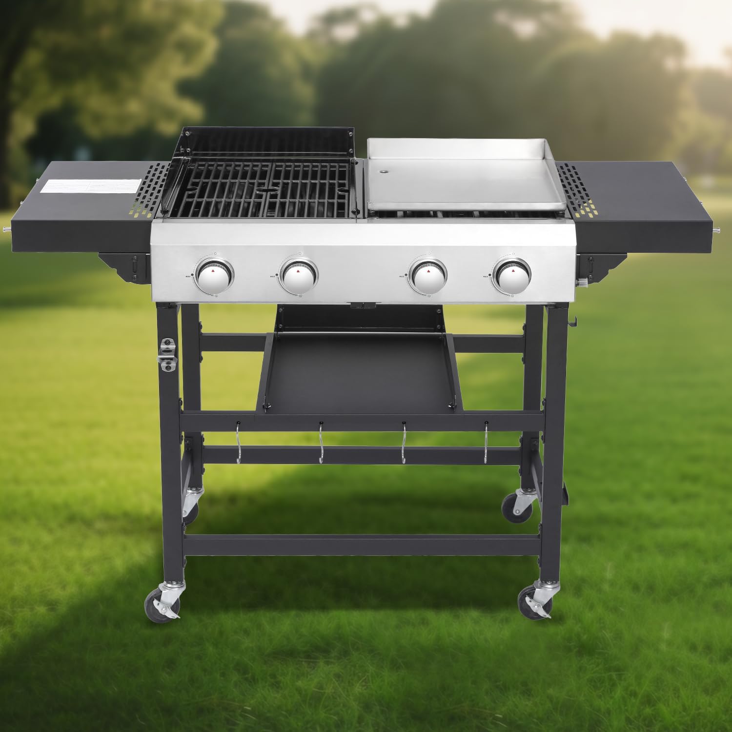 6-Burner Propane Gas Grill with Side Burner - 65910BTU, Stainless Steel, Enameled Firebox, Lockable Casters, Outdoor Use (Silver)