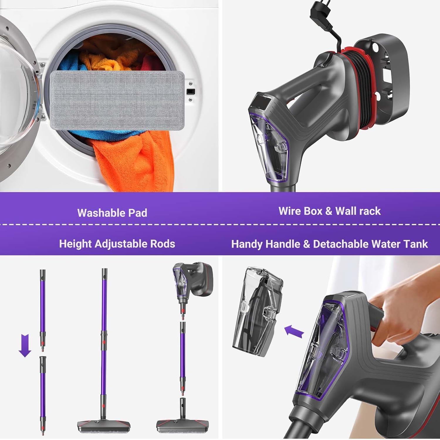 Heavy Duty Power Steamer 3-in-1 Steam Mop and Handheld Steam Cleaner for Home, Garage, Workshop, Hardwood, Tile, Walls, Grout, Windows, Furniture, Deck, with Wall Mount and Cord Storage