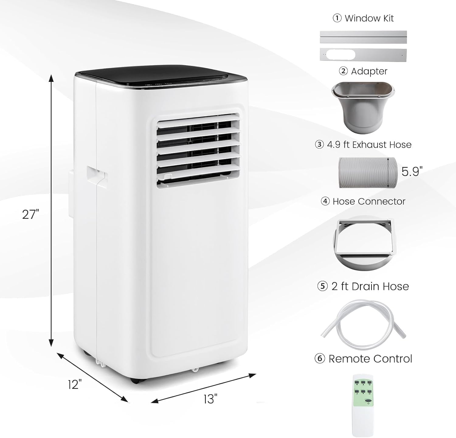 ARLIME Portable Air Conditioners, 9000 BTU Air Unit, Fan & Dehumidifier w/ 24H Timer, LED Display, 2 Fan Speeds, Sleep Mode, 4 Wheels, Remote Control, Installation Kit for Room up to 280 Sq. Ft