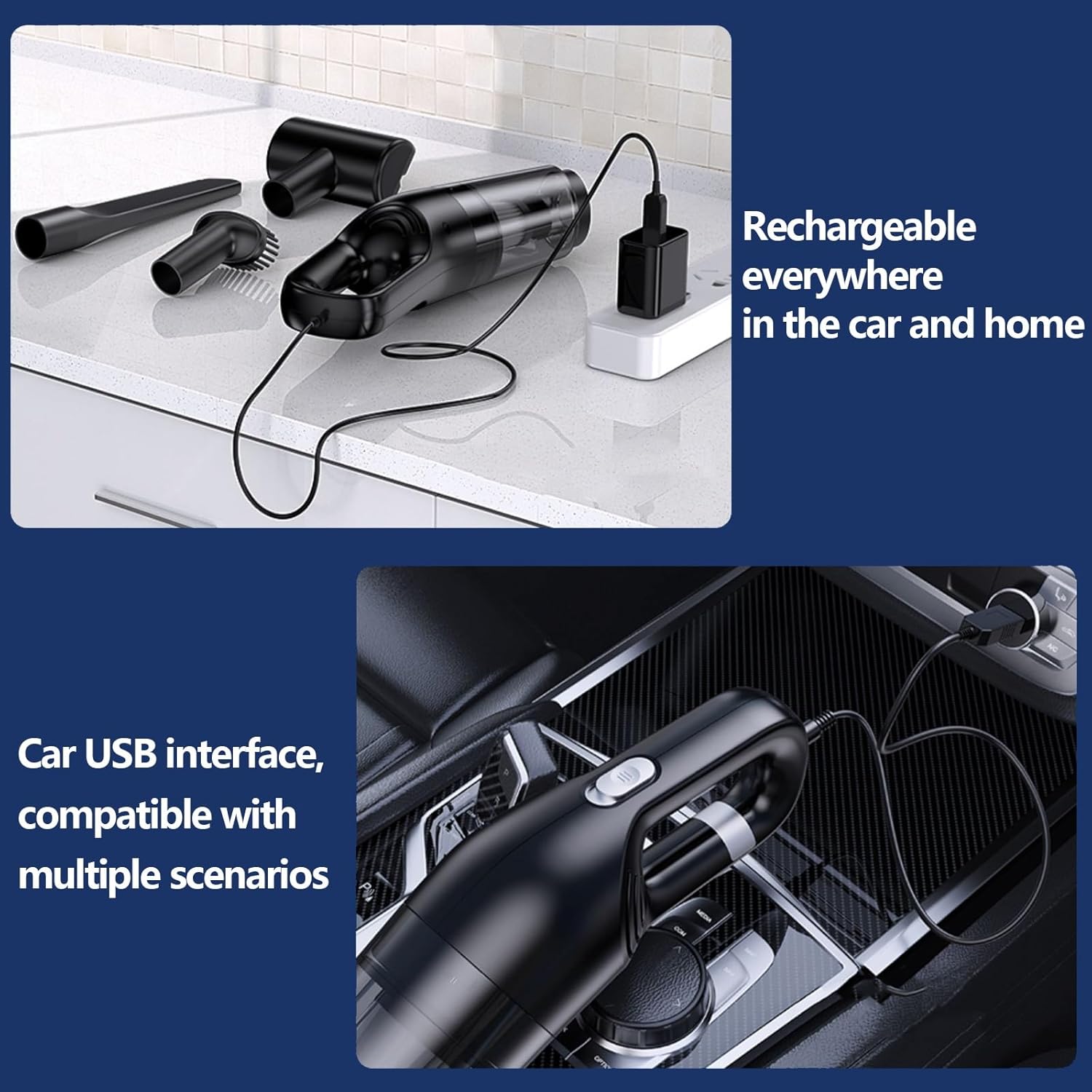 VELPEN Handheld Vacuum, 45Kpa Car Vacuum Cleaner High Power, 4-in-1 Mini Dust Buster Vac with Duster Crevice, HEPA Filter, Rechargeable USB, Max 70 Min Runtime