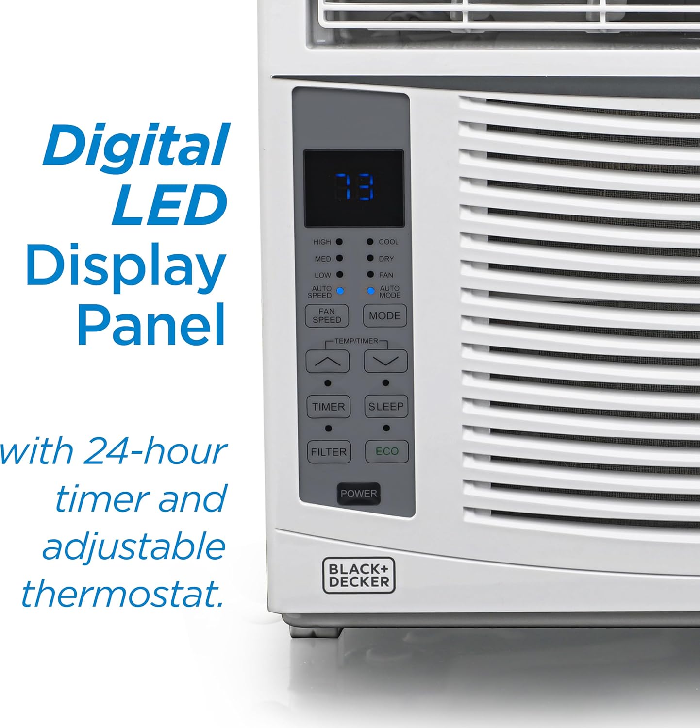 BLACK+DECKER Window Air Conditioner 6,000 BTU, AC Window Unit Cools Up to 250 Square Feet, Window AC Unit with Remote Control, 3 Cooling Speeds and Fan Only Function, BWAC06WTB, White