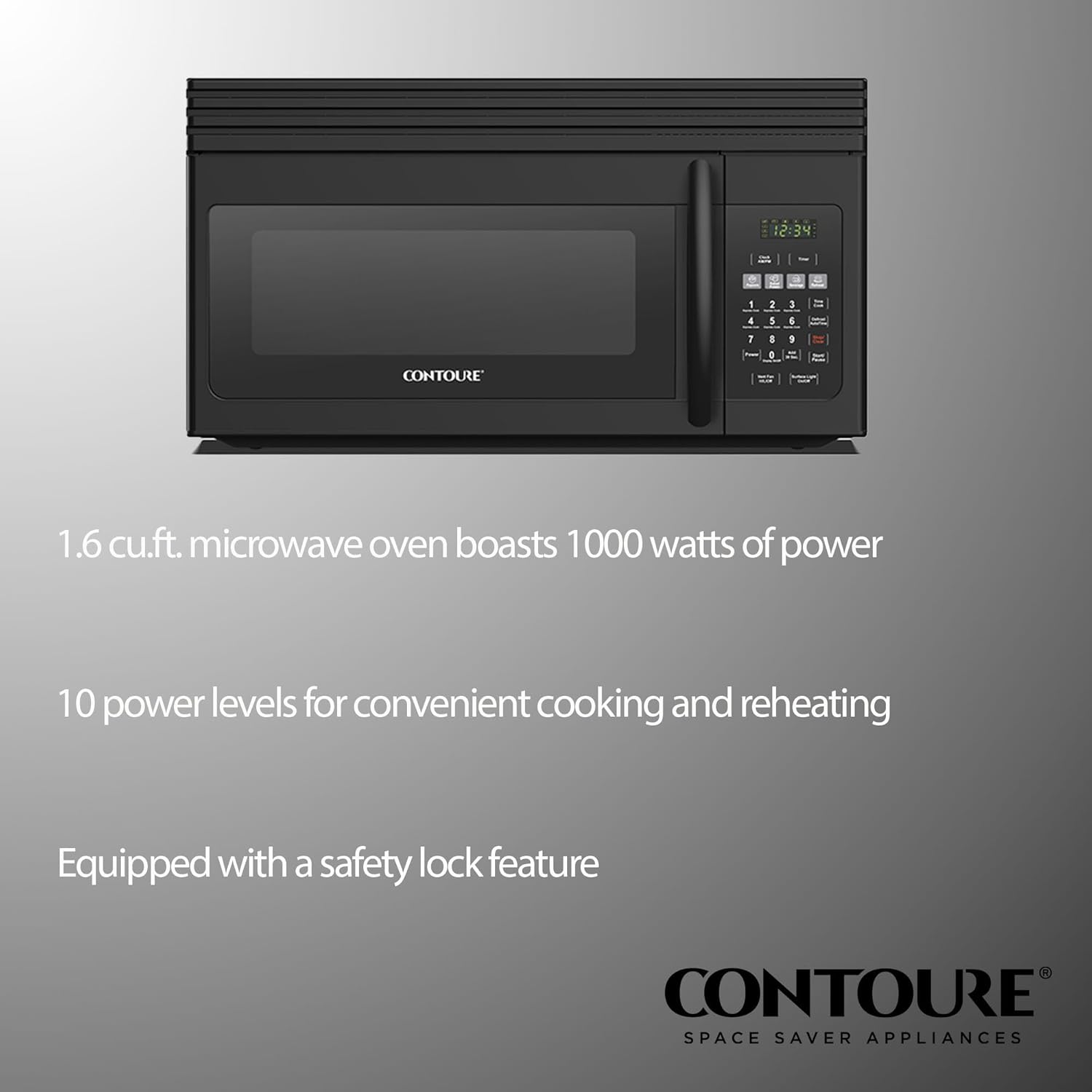 RV Over-the-Range Convection Microwave Oven: 1.6 Cu.Ft. | 1000W | LED | Express Cooking | Ventilation System | Black | RV-450BK-OTR
