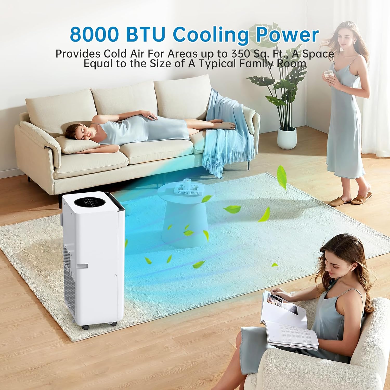 8000 BTU Portable Air Conditioner, 3 In 1 AC Unit Cooling Up to 350 Sq.Ft, Small Air Cooler, Dehumidifier and Fan, Indoor Air Conditione with Remote, Led Display, Mount Kit, White
