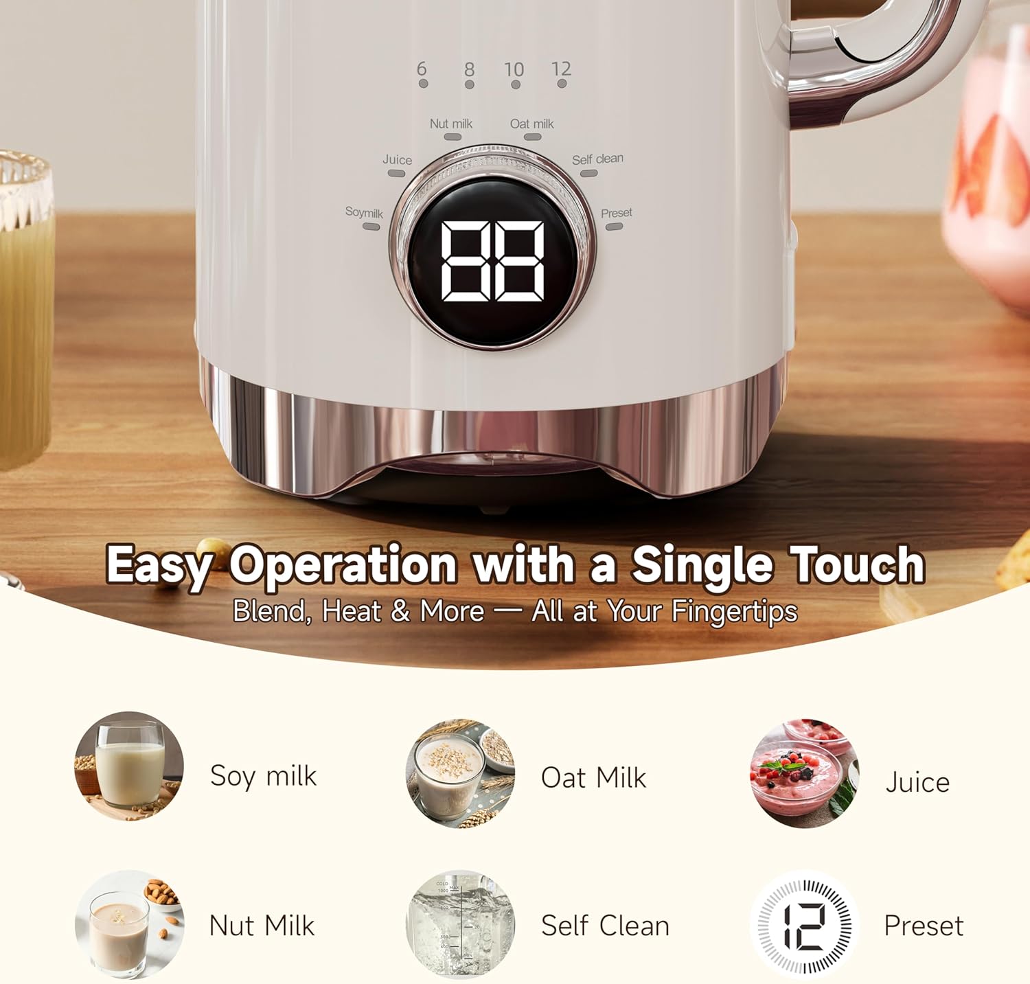 6-in-1 Upgraded 34oz Nut Milk Maker Machine with 8 Stainless Steel Blades, Automatic Plant-Based Milk Maker for Homemade Soy, Almond, Oat, Shakes & More, Keep Warm, Delay Timer & Self-Cleaning