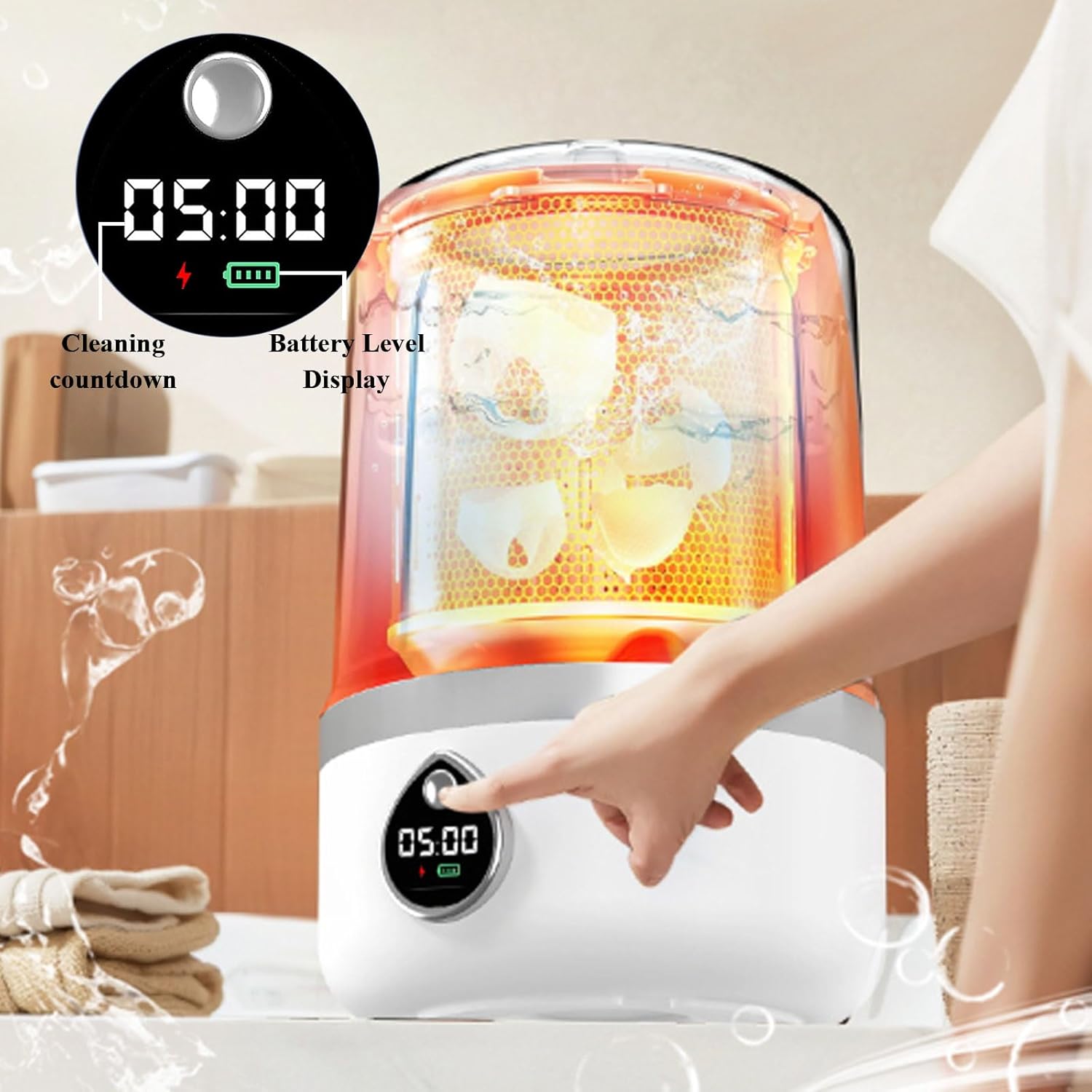 Portable Washing Machines, 1.5L Cordless Mini Washer for Bra Underwear Socks, Underwear Washing Machine, Rechargeable Washing-Machine, Small Laundry Cup for Home Travel (White)