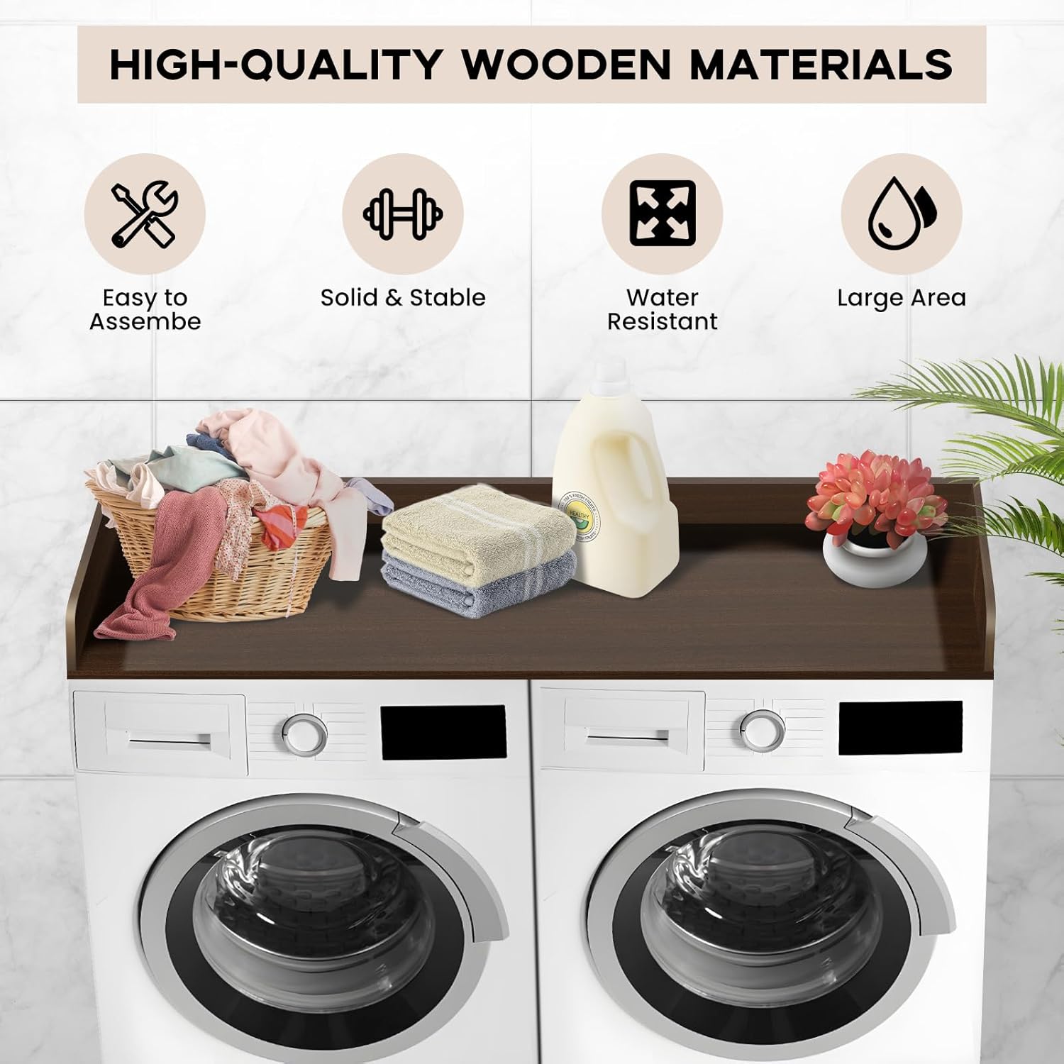 Washer Dryer Countertop,Laundry Countertop with Edge Rails,27.5