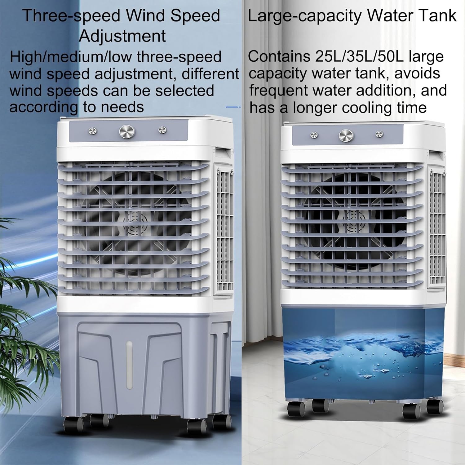 3 in 1 Commercial Evaporative Air Cooler Fan, Swamp Cooler Air Conditioner with 3 Speeds, Industrial Air Conditioning Fan with 120°Oscillation, Large Water Tank, Powerful Motor for Efficient Cooling(G