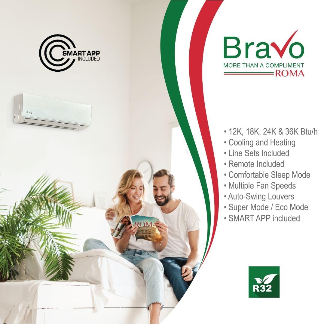 BRAVO 36,000 BTU 230V Ductless Mini Split Air Conditioner & Heat Pump – 17 SEER2 Inverter AC System – Pre-Charged – 13FT Installation Kit – Smart Control Included – Cooling & Heating