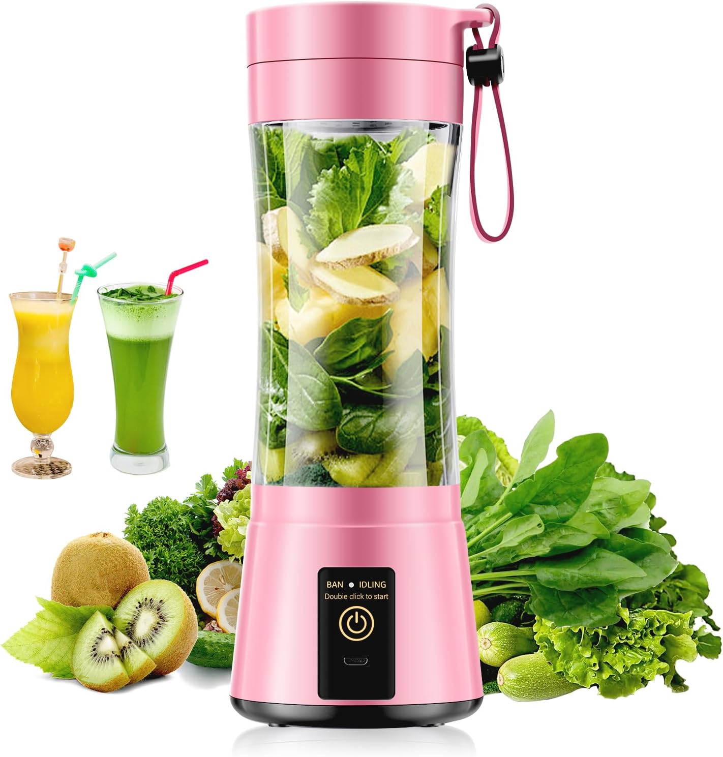 Cordless Personal Size Portable Blender - Blender Make Smoothies & Shakes, 12 Oz BAP Free Traveling Cup, Quickly Squeezed in Office/Picnic/Sports