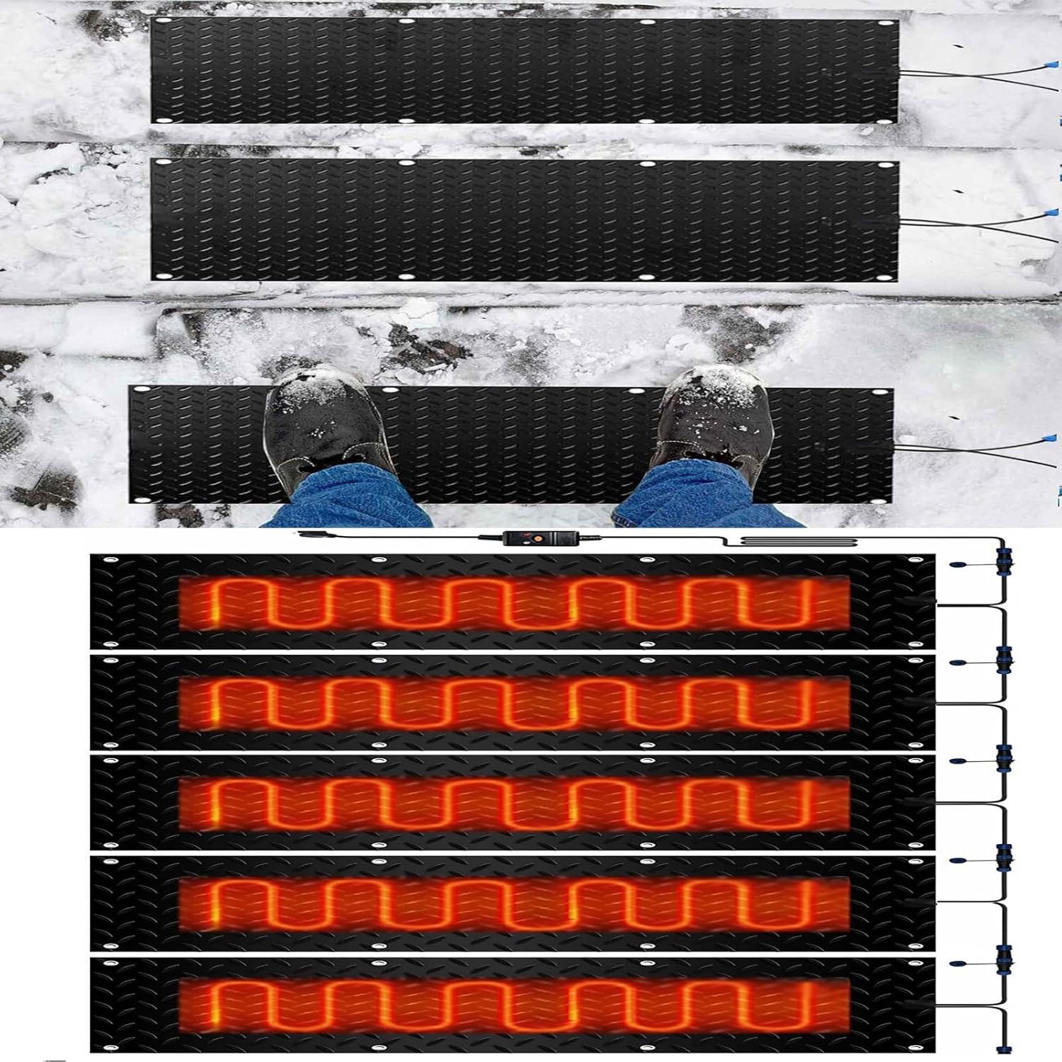 Snow Melting mats, Heated mat for Snow, Winter Outdoor Stairs Heated Snow Removal Mat, for Winter Outdoor Stairs, Steps, Doorways, Walkways, Driveway,5 Pcs-30x120cm/12x48in