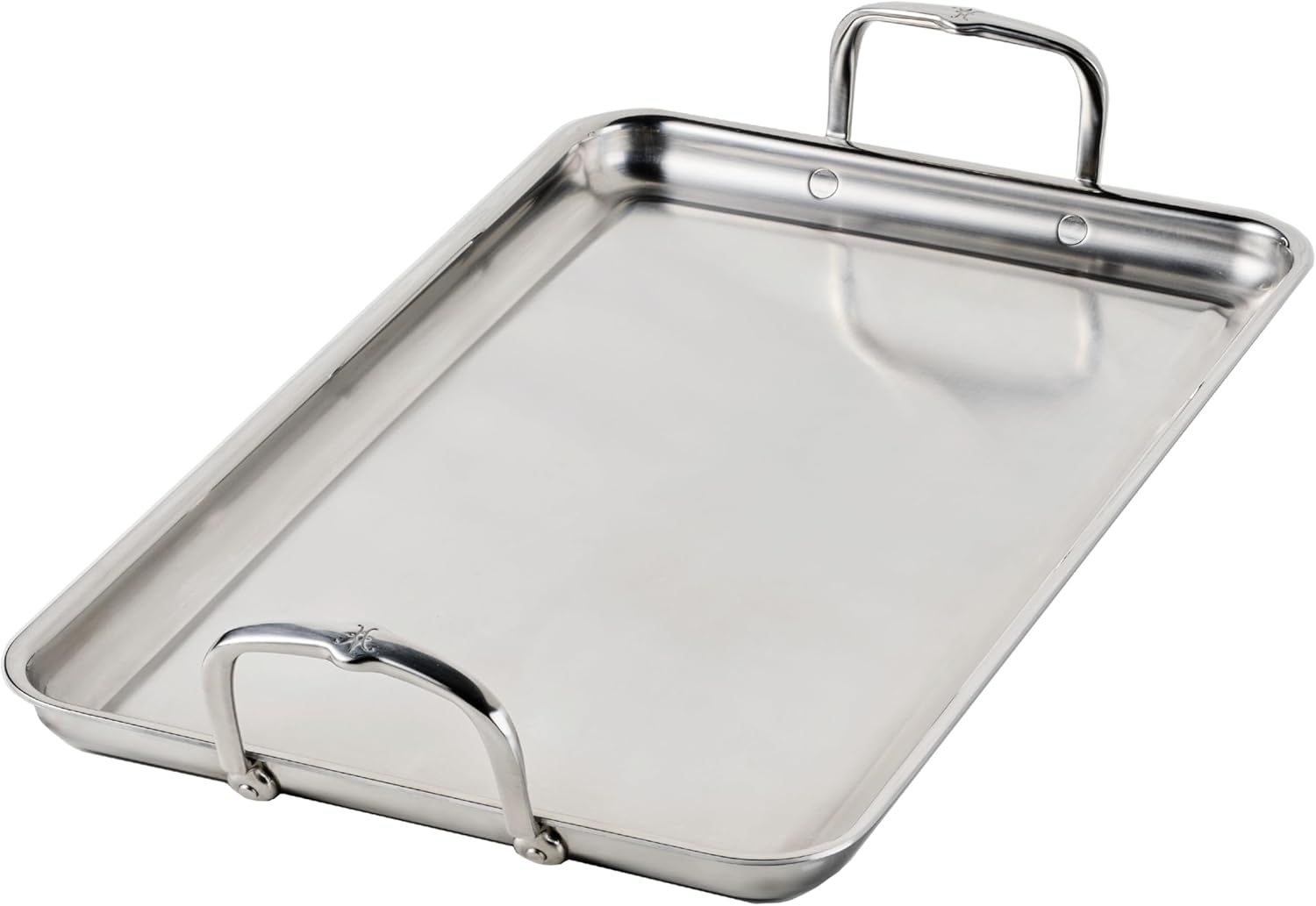 Hestan Provisions Tri-Ply Stainless Steel Double Burner Griddle, 21x13-Inch, with Drip Drain, Induction Compatible