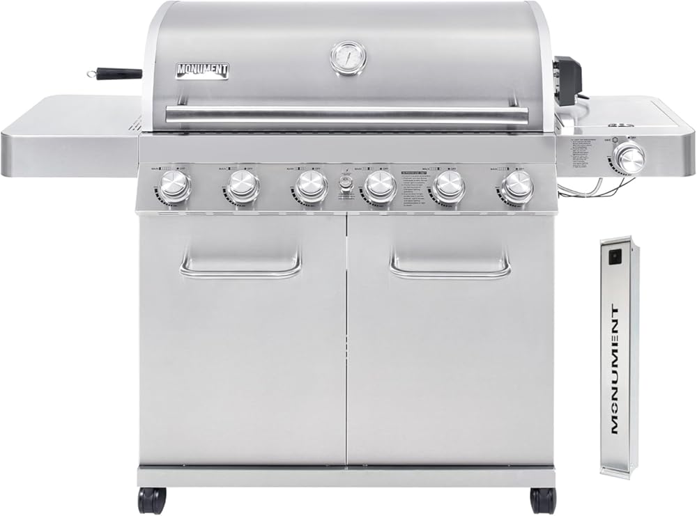 Monument Grills 77352 6-Burner Stainless Steel Cabinet Style Propane Gas Grill with Smoke Box(2 Items)