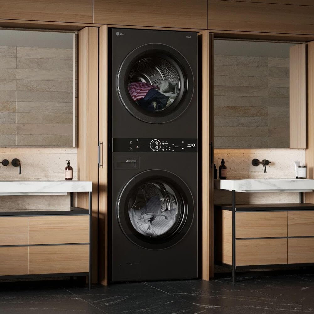 5.0 cu. ft. Washer 7.8 cu. ft. Dual Inverter Heat Pump Ventless Dryer Electric Laundry Center in Black Steel