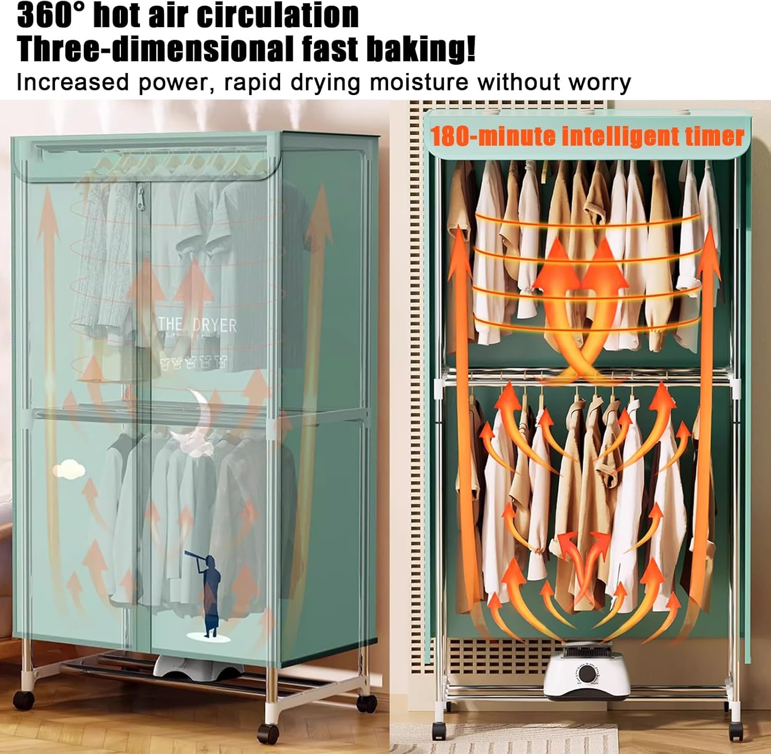 Portable Dryer, Clothes Dryer, 220V 1000 Watt Electric Dryer, Stackable Double Drying Racks for Apartments, RVs, Laundry Rooms(1500W)