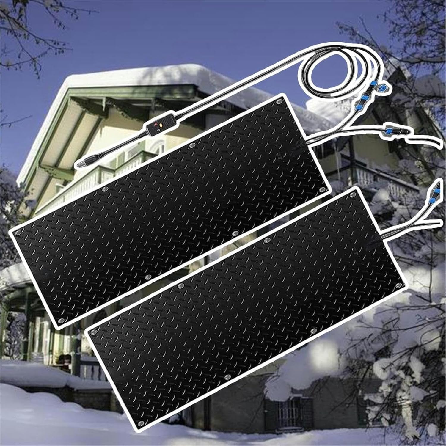 AMNOOL Snow Melting Walkway Mat Roof Heat Panel for Ice Dams Non Slip Rubber Heated Mat Black Roof Heated Outdoor Mats for Winter