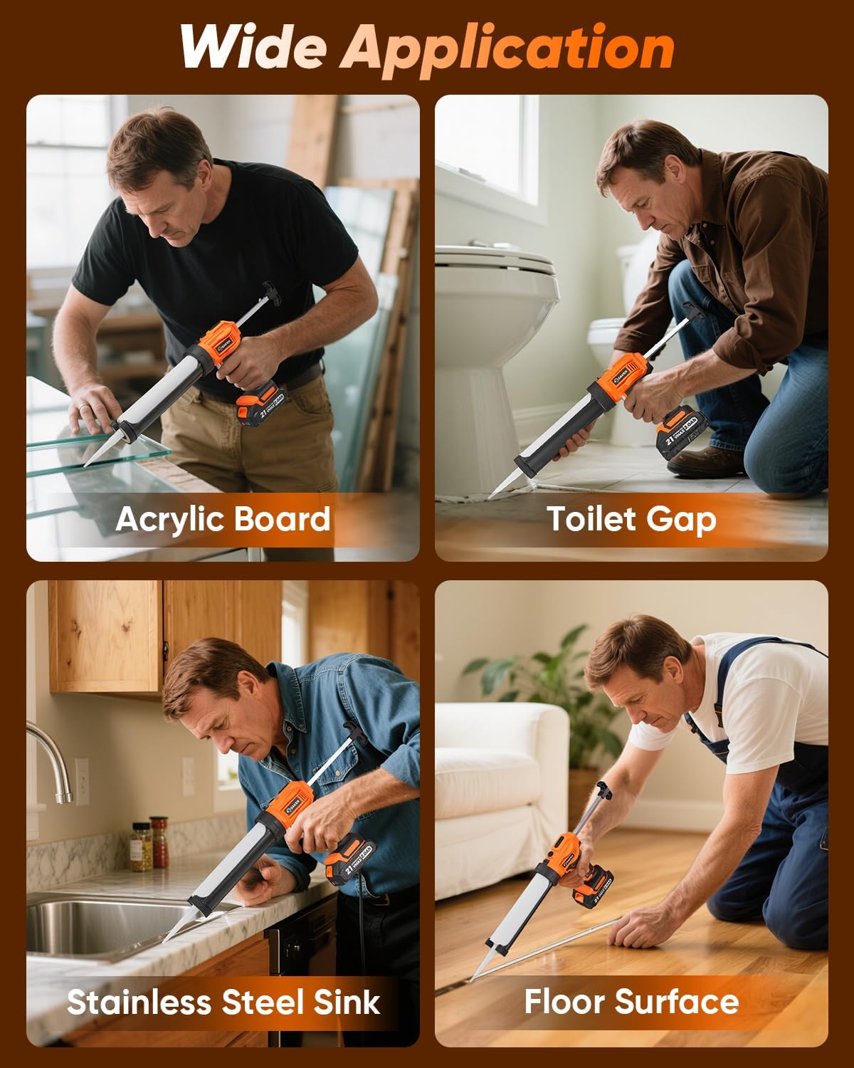 Saker Handheld Car Vacuum Cordless 17000PA Black Electric Caulking Gun Cordless with 4 Speeds & LED Light, 10oz Drip-Free Applicator Bundle for Home, Car & DIY Projects