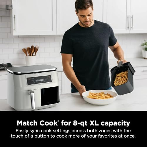 Ninja 4-in-1 Dual Basket Air Fryer with Smart Zone Divider – 8 Qt Family Size Capacity, Independent Temperature Controls & Digital Touch Panel – Air Fry, Roast, Reheat & Dehydrate Appliance