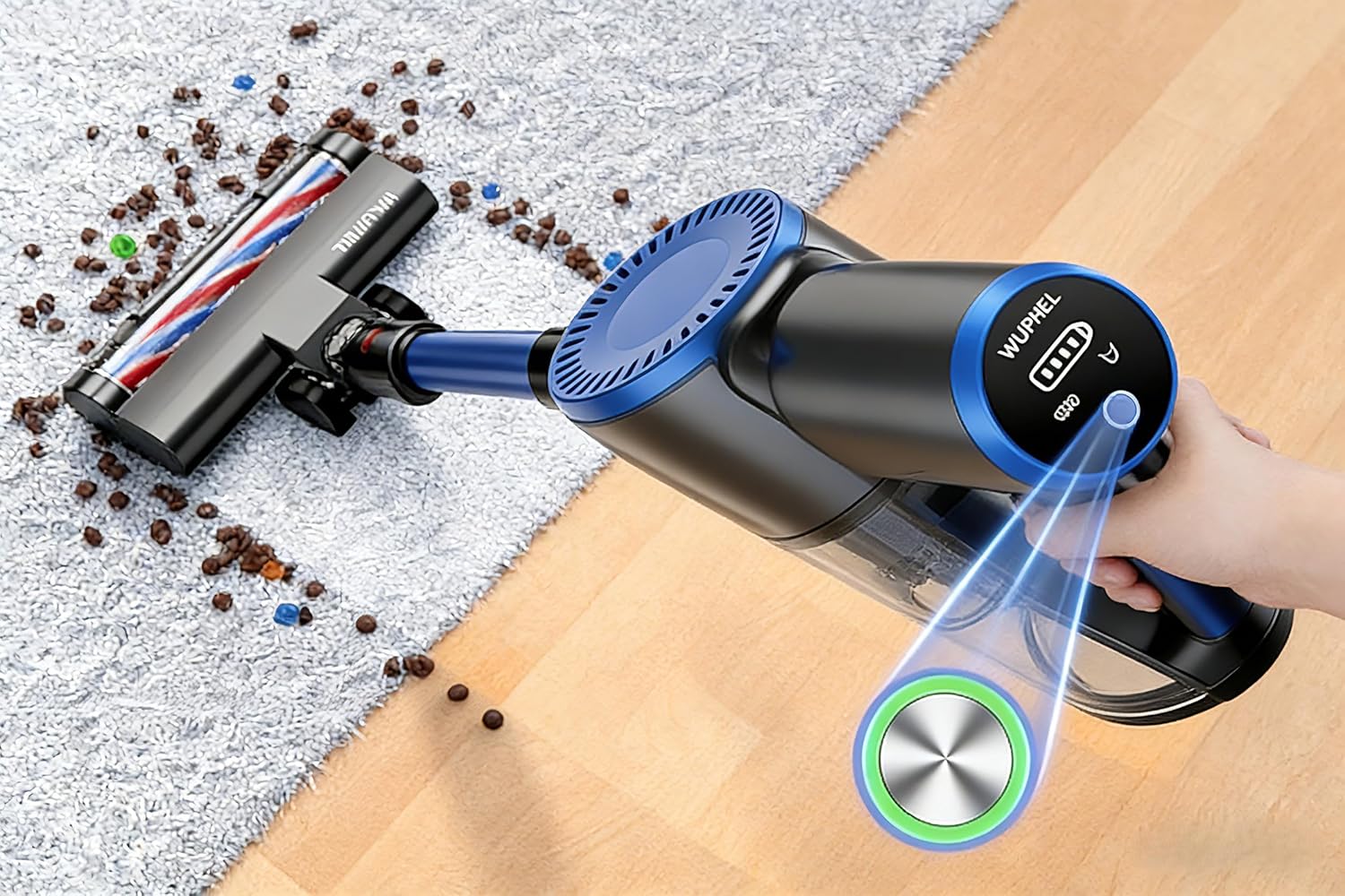 Cordless Vacuum Cleaner, 30Kpa/400W/45 Mins Small Stick Vacuum Cleaner, Rechargeable, 80000RMP Lightweight Handheld Vacuum for Home with LED Display Screen, for Hardwoods/Floors/Carpets/Pet Hair, 5lb