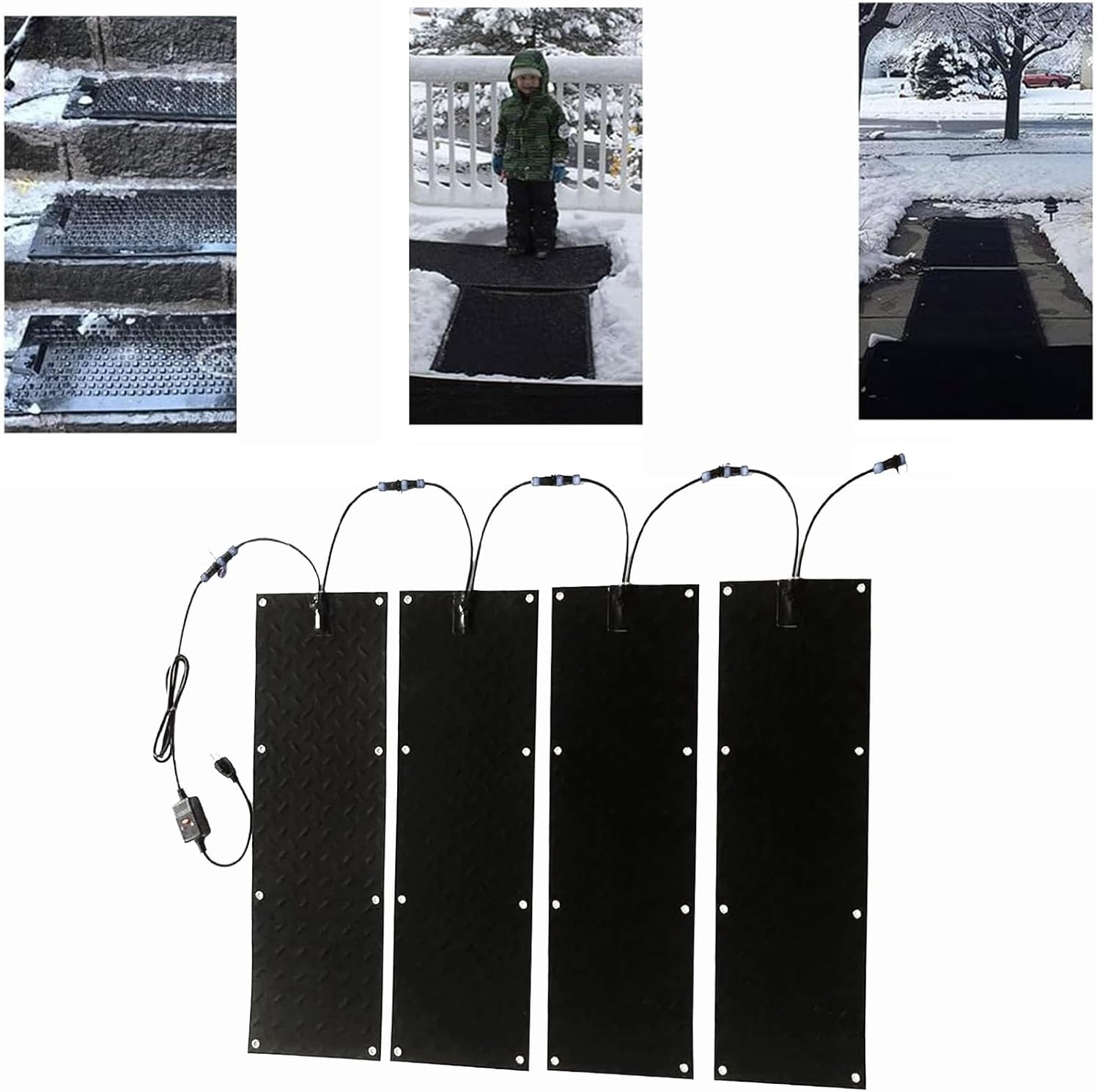 Snow Melting Mats Outdoor,Heated Driveway Mats,10 x 15/30/48 Inch,with 1.5m Power Cord,Non Slip Rubber Heated Outdoor Mat for Outdoor