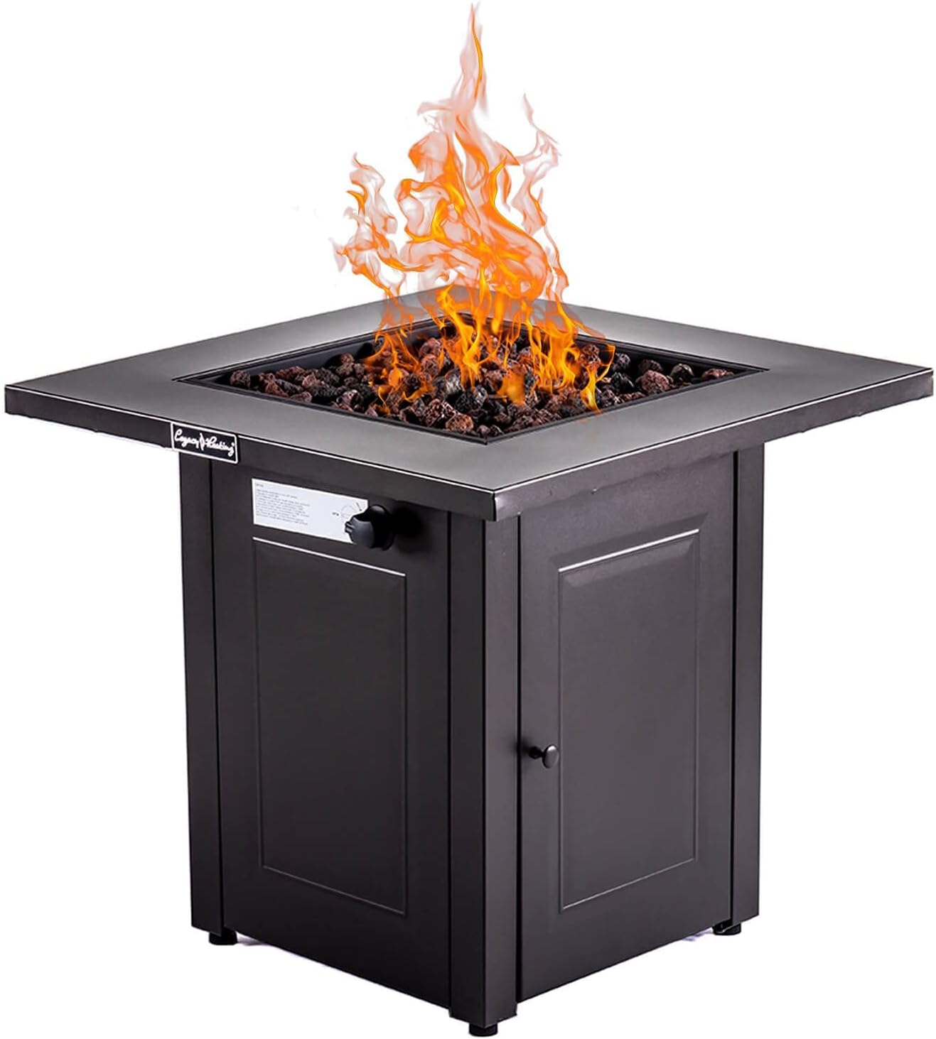 28 inch. Propane Fire Pits Table, 50000 BTU Gas Square Outdoor Dinning Firepit Fireplace Dinning Tables with Lid, Lava Stone, for Outside Garden Backyard Deck Patio