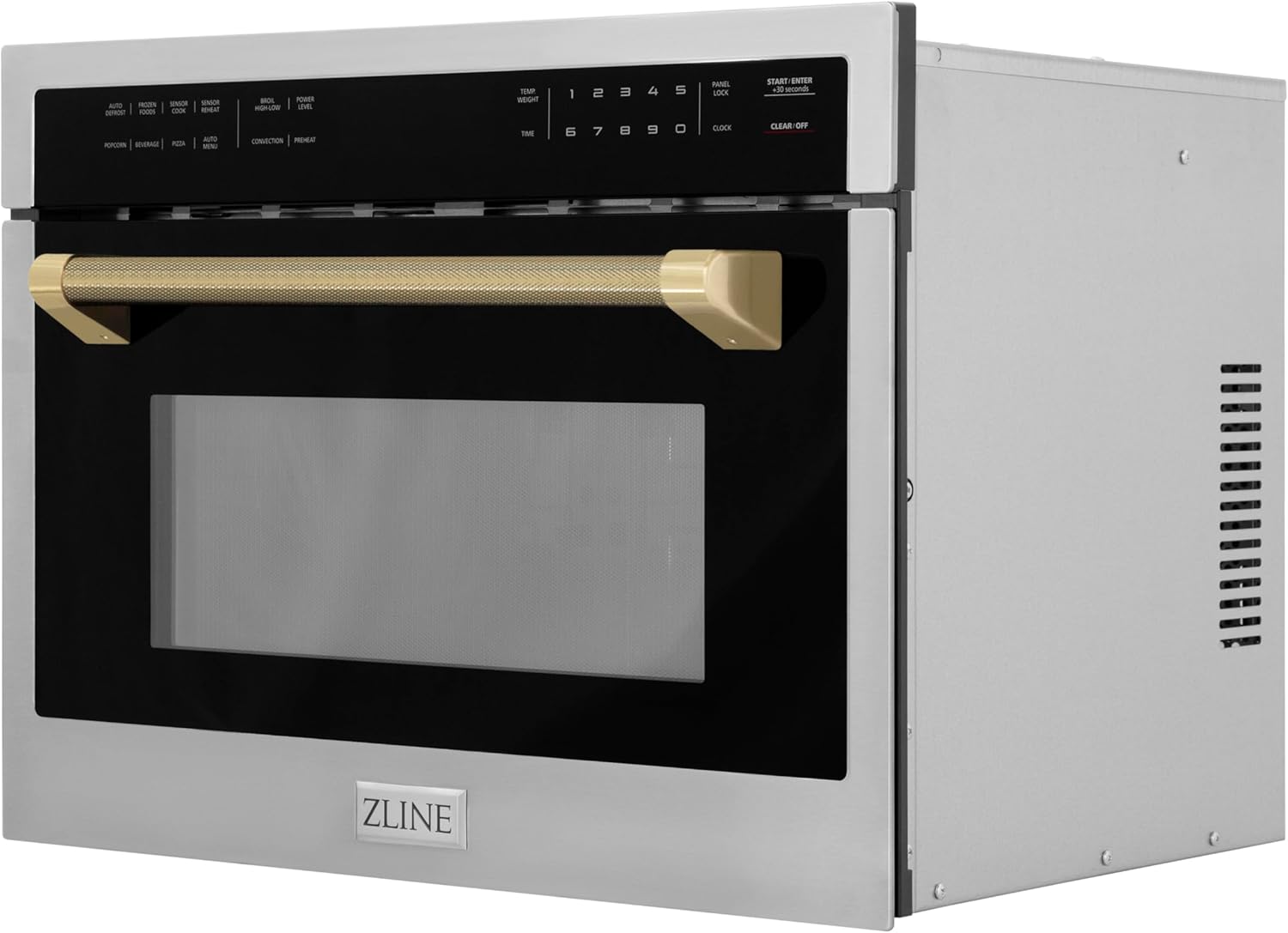 ZLINE Autograph Edition 24 in. 1.6 cu ft. Built-in Convection Microwave Oven in Stainless Steel and Champagne Bronze Helix Handle (MWOZ-24-KCB)