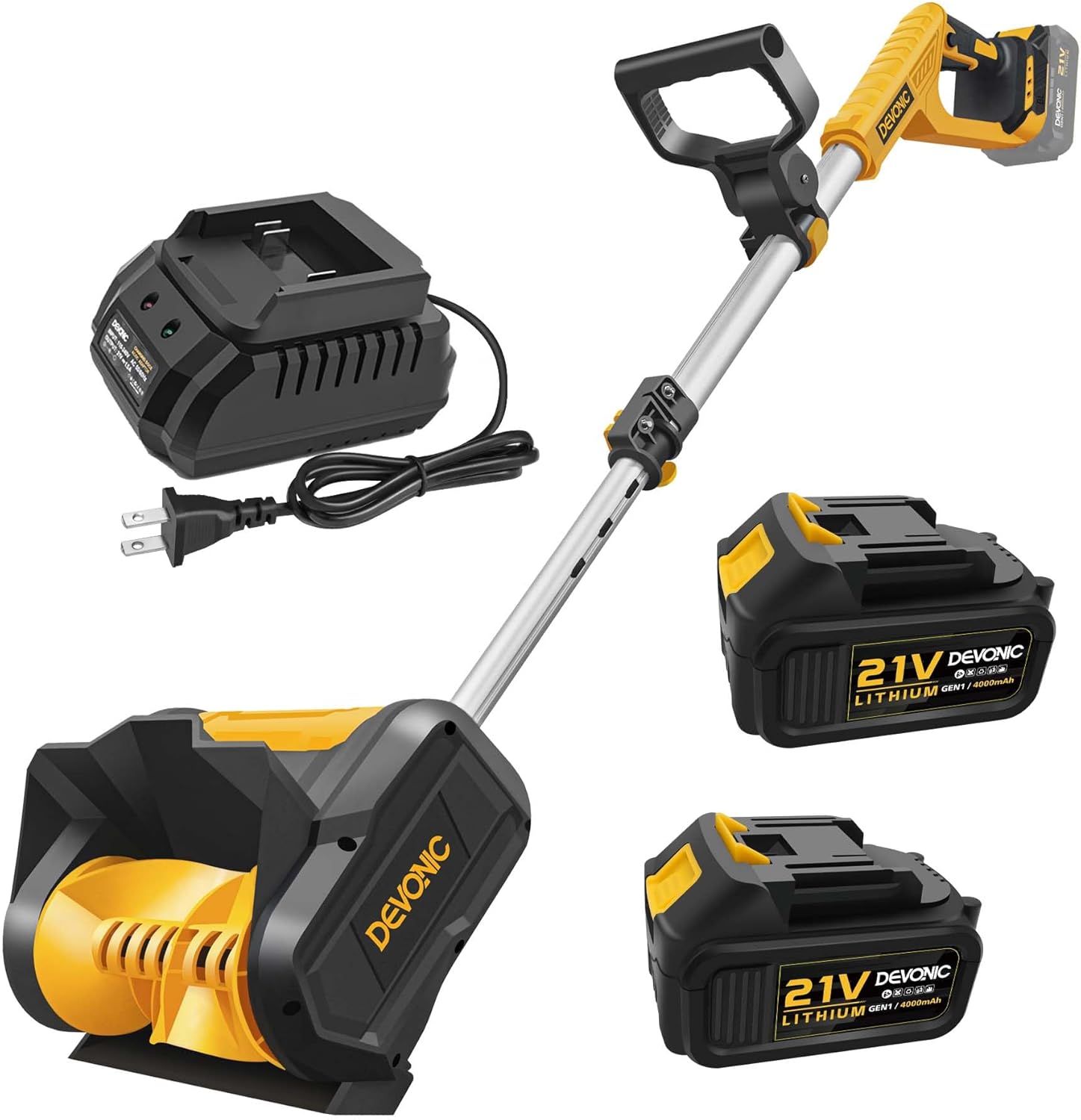 DEVONIC Cordless Snow Shovel & Snow Blower 20V Electric | Lightweight Powerful Battery Snow Shovel with Adjustable Front Handle&Telescopic Pole | Fast Clearing for Driveway, Sidewalk & Patio