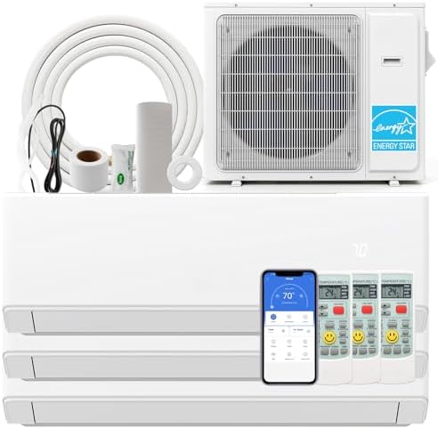 SIMOE 30K BTU ODU 3 Zone 7000 12000 12000 BTU 23 SEER2 208-230V, Wifi Energy Saving Multi Zone Mini Split Air Conditioner Pre-Charged Heat Pump, Heat Lower as -13℉, 16ft Installation Kits