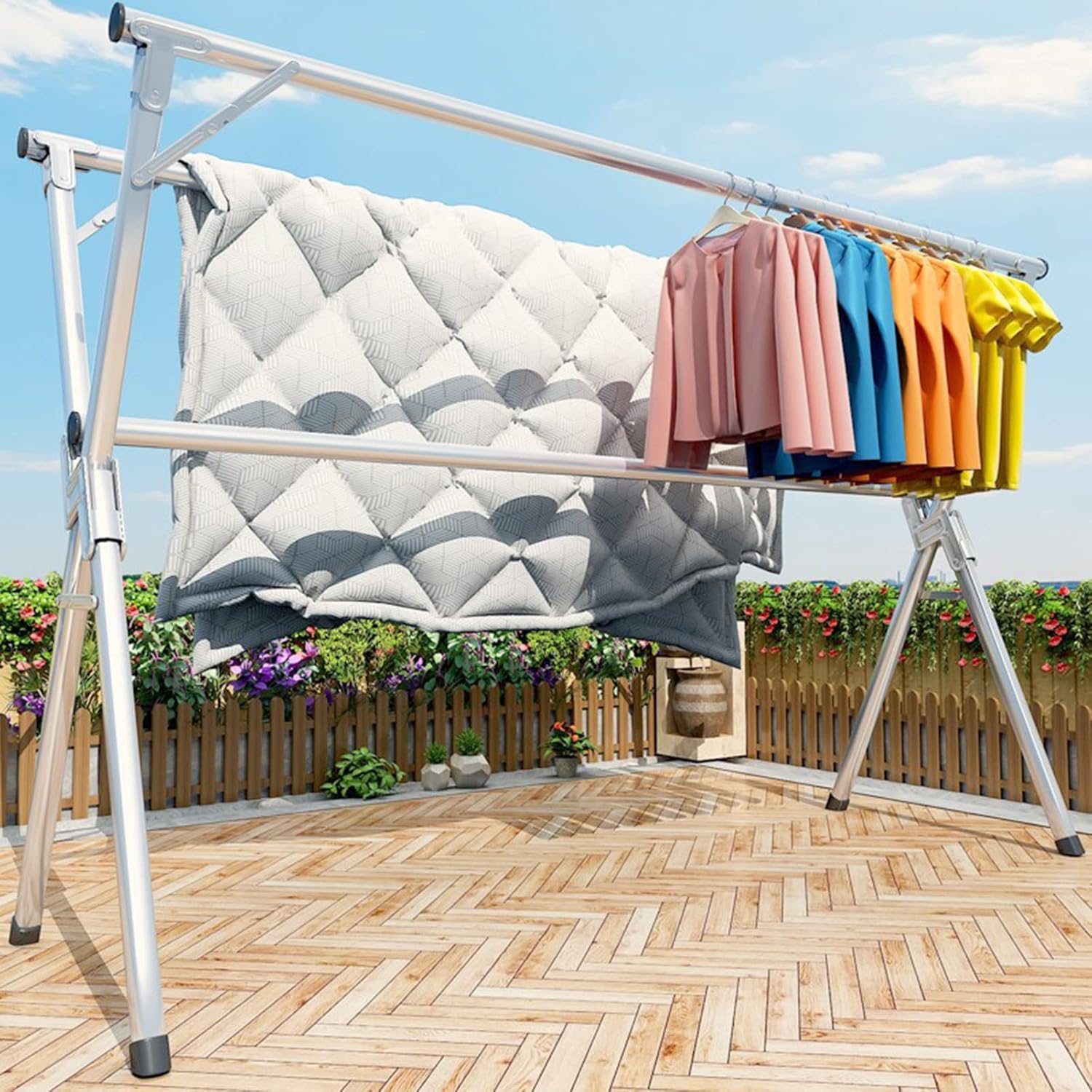 Clothes Drying Rack, Multiple Use Foldable Laundry Dryer Adjustable, Laundry Drying Rack Collapsible, Clothes Drying Rack Outdoor, for Indoor Outdoor (2.4m)