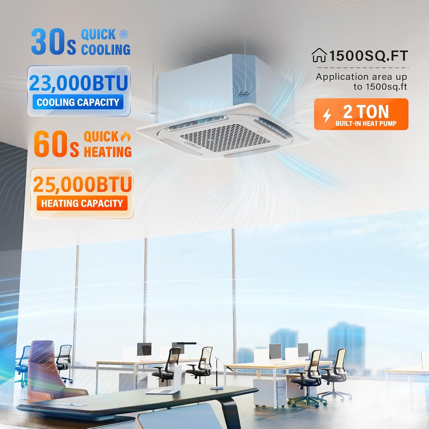 ROVSUN 23000 BTU Smart WIFI Ceiling Cassette Mini Split AC/Heating System with Inverter & APP Control, 23 SEER2 Ductless Air Conditioner with Pre-Charged Condenser, Heat Pump & Installation Kit, 230V