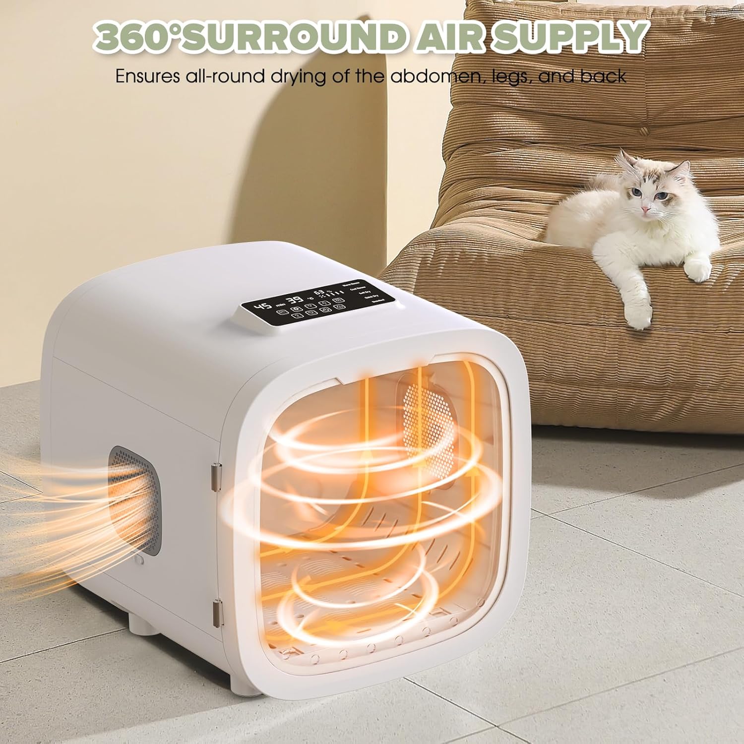 52L Automatic Pet Dryer Box with 5 Modes, Hands-Free Pet Grooming Dryer for Cats & Dogs, Adjustable Temperature & Wind Speed, Low Noise, Safety Features, Timer & Interior Light