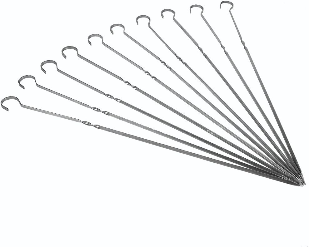 10Pcs Kabob Skewers Set 15.7in Flat Metal BBQ Skewer Reusable Grilling Shish Sticks for Meat Shrimp Chicken Vegetables
