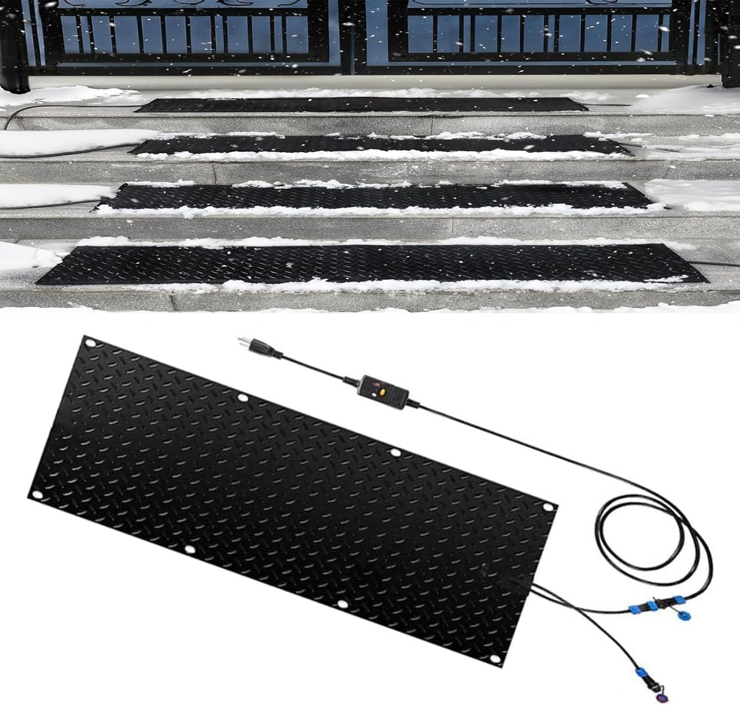 Heated Snow Melting Entrance mat, Winter Outdoor Stairs Heated Snow Removal Mat, Slip-Proof Entrances Walkway Mat, 2 in/h Melting Speed with Power Cord and Connectin,1 Pcs-40x120cm/15.7x47in
