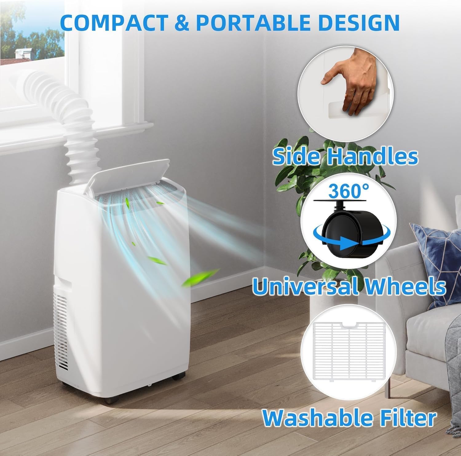14000 BTU Portable Air Conditioner - Cools 750 Sq Ft, 3-in-1 Cooling/Fan/Dehumidifier with Remote & Timer, Quiet LED Display & Window Kit for Bedrooms/Dorms