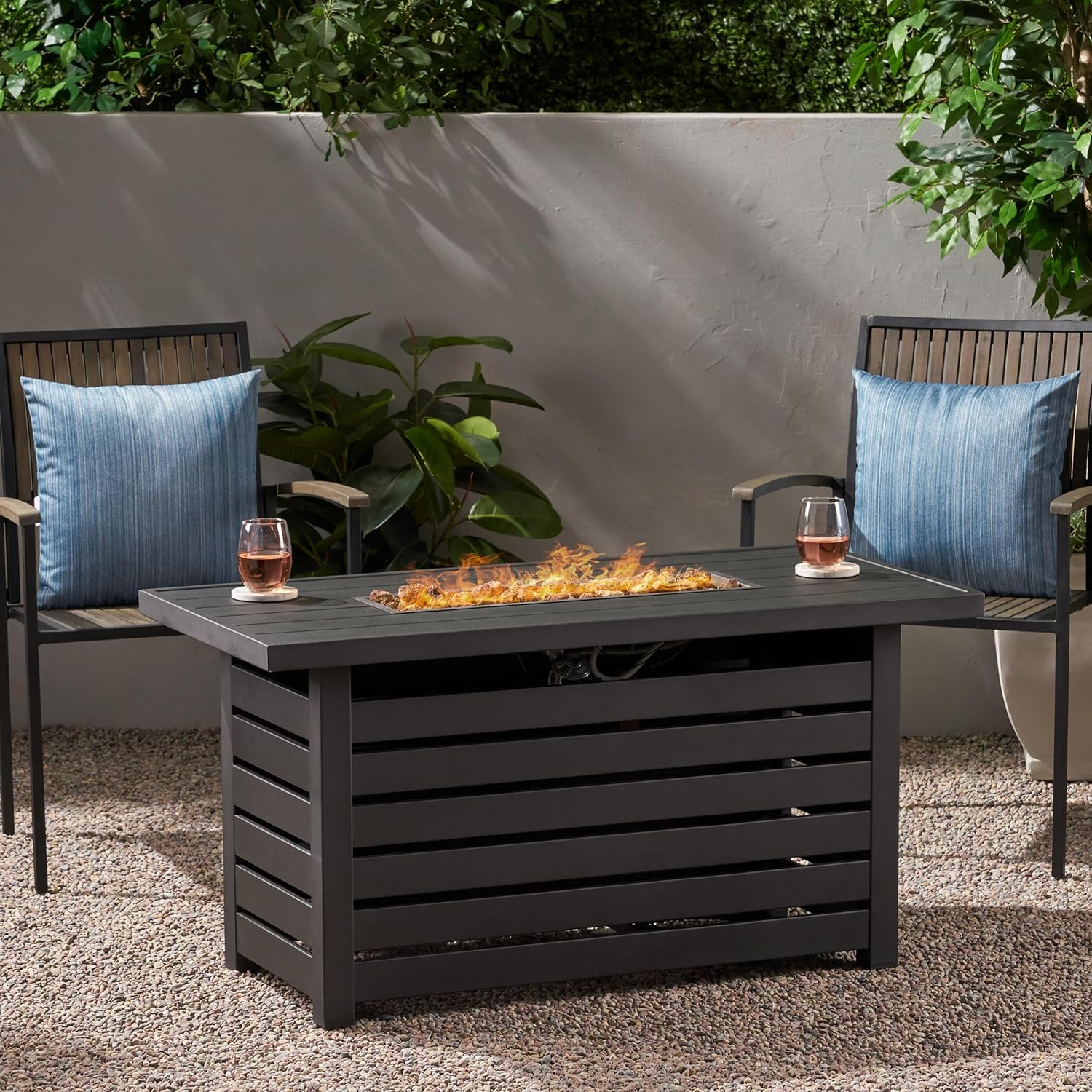 Rectangular Propane Fire Pit - 30,000 BTU, Black Iron, Outdoor Fireplace for Patio, Backyard, Garden - Easy Assembly