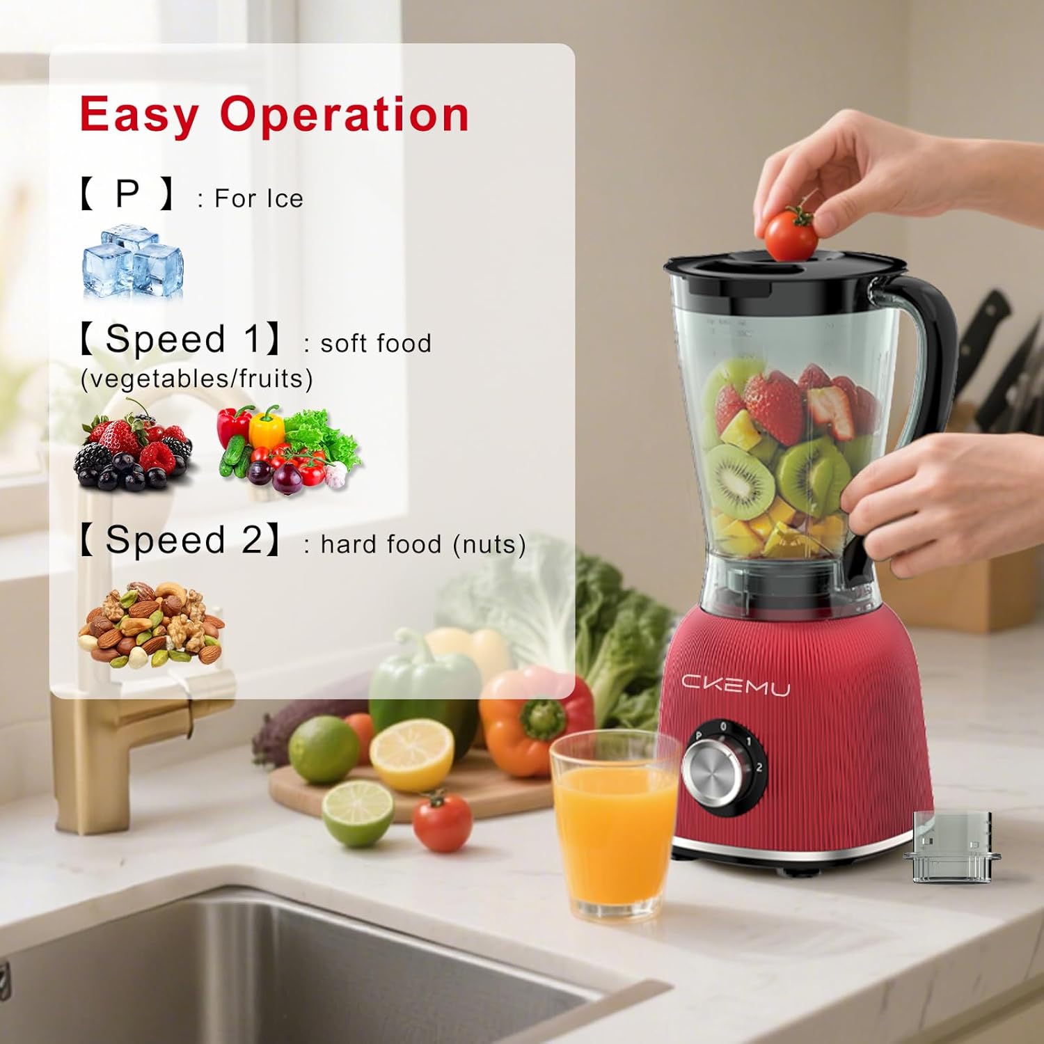Professional Blender | 8-Cup Big Capacity | Powerful 25,000RPM Motor | Smoothies, Shakes, and Frozen Drinks Blender | BPA-Free & Dishwasher-Safe | Red