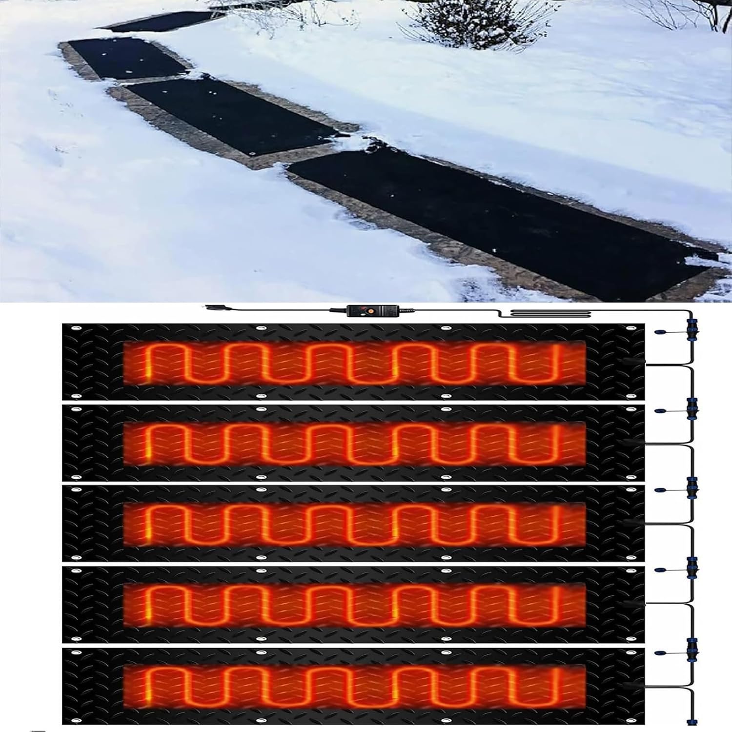 Snow melting mats outdoor driveway, Heated Snow Melting Mats for Entrances,Heated Snow Melting Mats Driveway Walkway,Electric Snow Melting Mats for Winter Snow Removal(5 Pcs,25.4x76.2cm/10x30in)