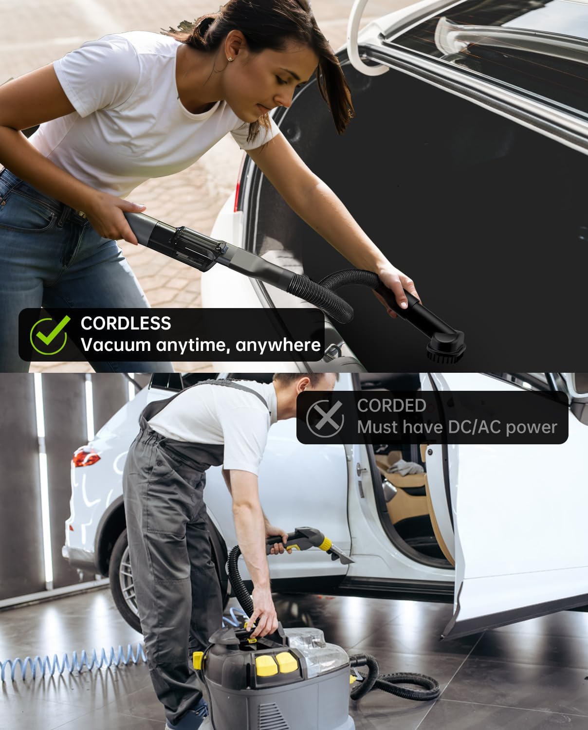 AutoBot Car Vacuum Portable Cordless - 20000PA Handheld Vacuum for Pet Hair, 50 Min Runtime with 5 Attachments & Flexible Hose, 3Hr Fast Charge for Cars, Trucks, Home Cleaning (Type-C)