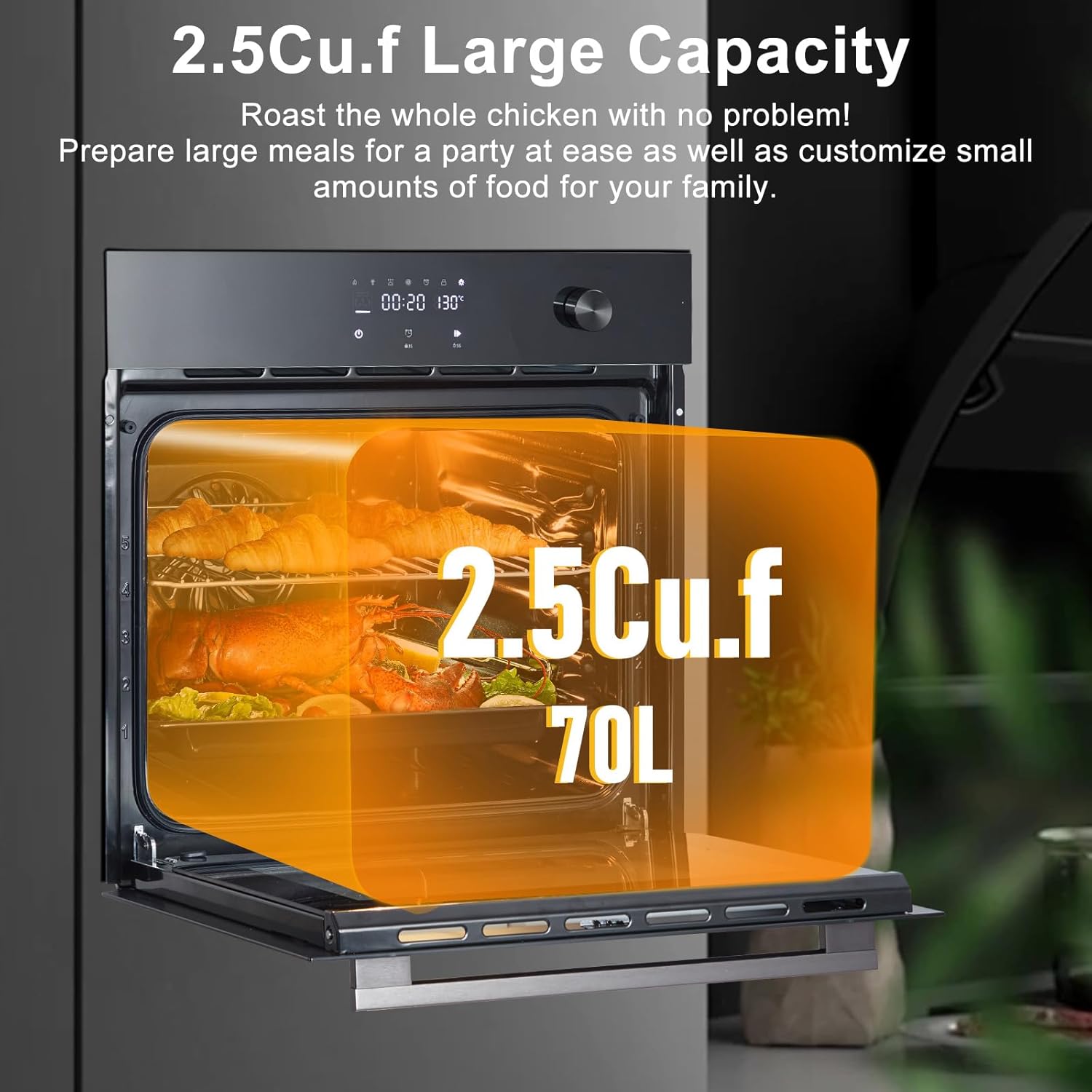 24 Inch Single Wall Oven, Built-in Electric Oven with Convection System & 8 Functions, 2.5 Cu.Ft Capacity, 3000w 240v, Mechanical Knobs Control with Timer