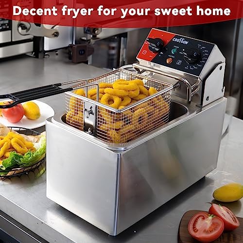 CROSSON 10Lbs Electric Countertop Deep Fryer with Easy Clean Rotary fryer head,30 Minitues Timer,Removable 304 SS Oil Tank with Handle,4.5L Deep Fryer With Basket for Home Use