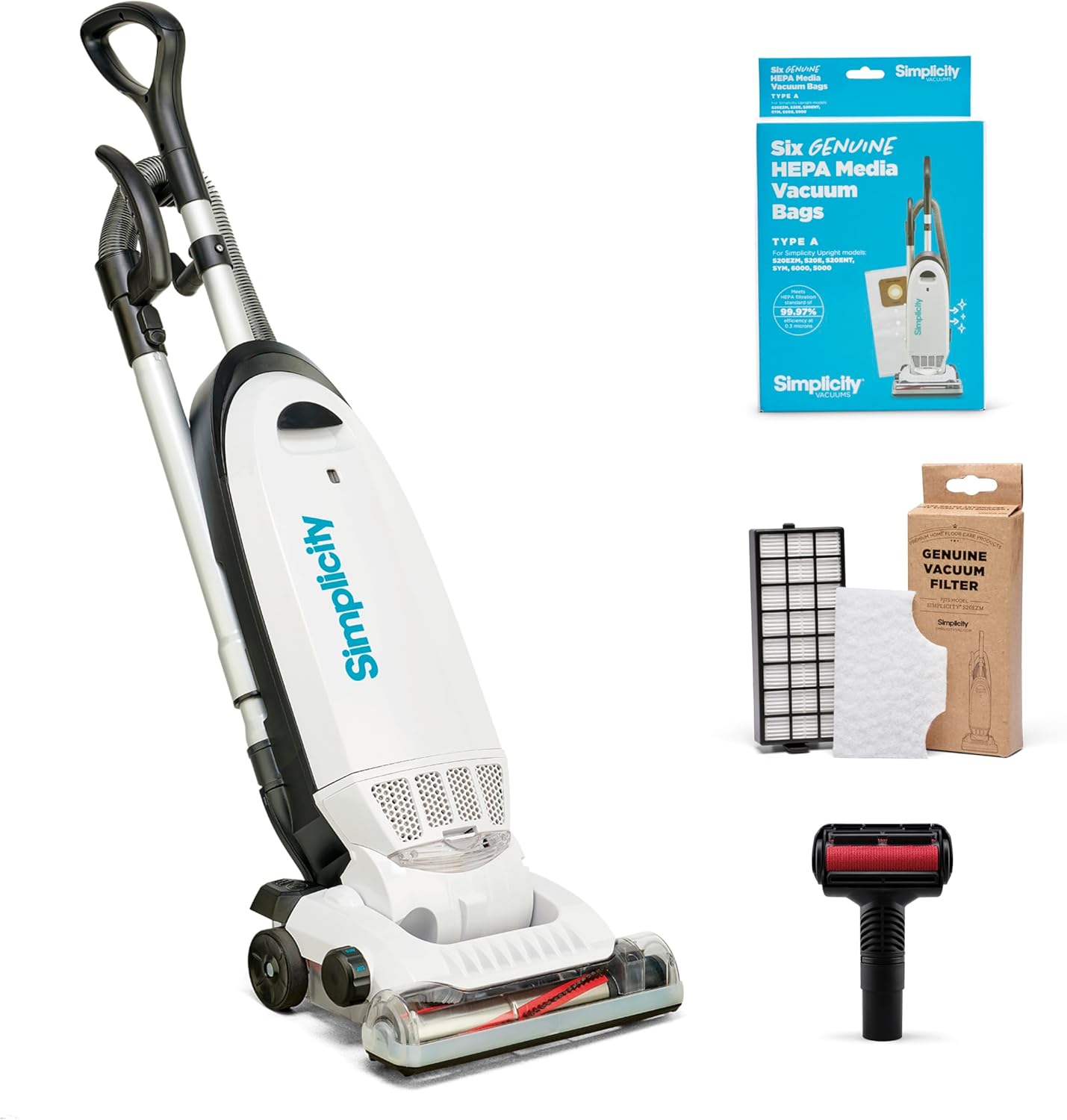 Simplicity Vacuums Allergy Pet Bundle | Bags & Filter Set Bundle | Upholstery Tool Bagged Vacuum Cleaner | Certified Hepa Vacuum | Pet Hair | S20EZM