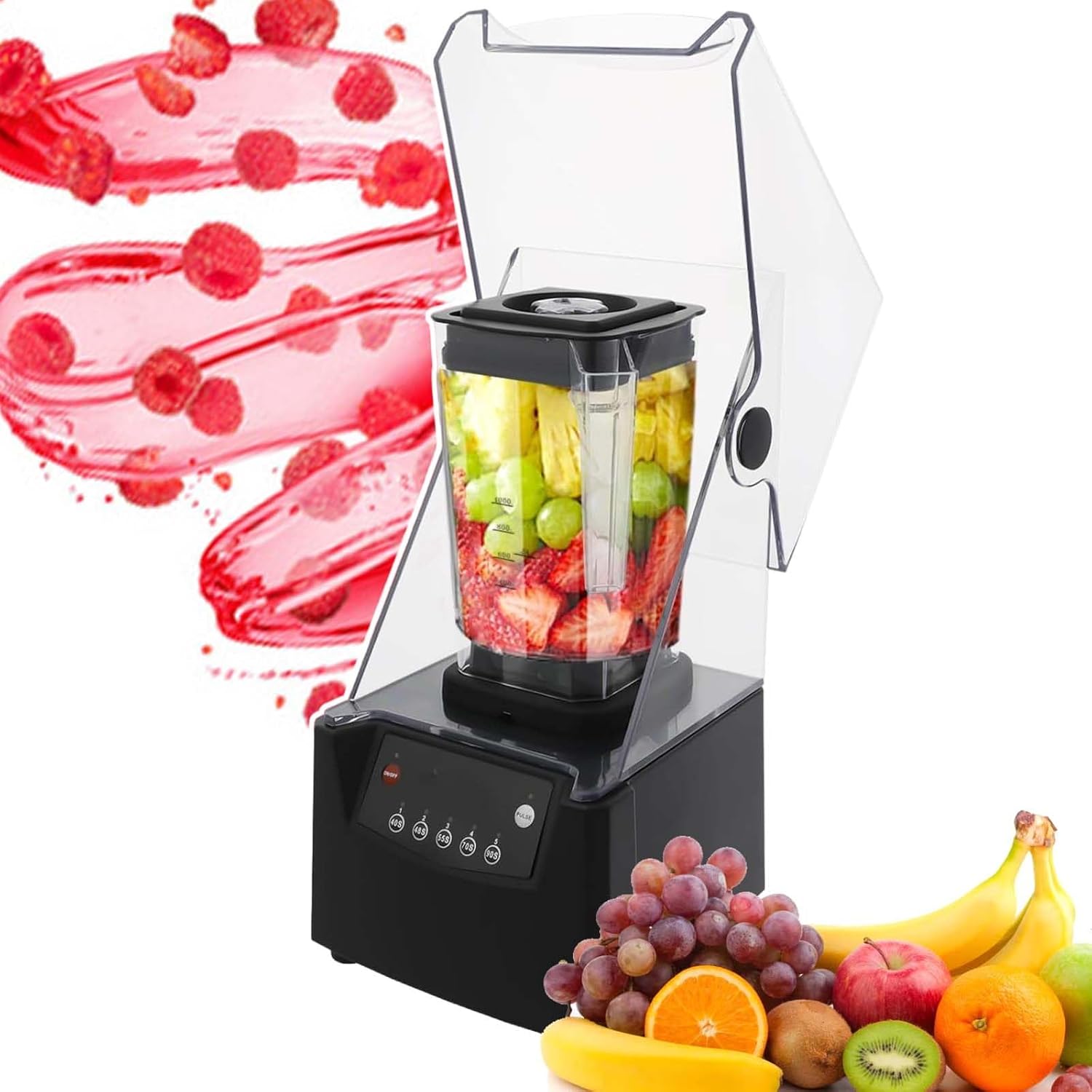 2L Commercial Electric Blender, 17000R/Min Soundproof Smoothie Machine, with Shield Quiet Sound Enclosure,for Make Smoothies