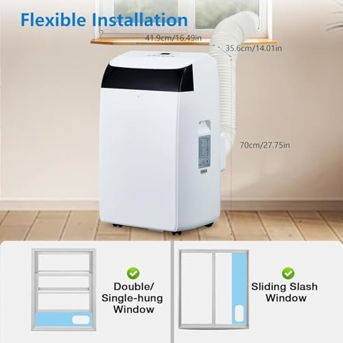 14,000 BTU Portable Air Conditioner with Cooling, Fan & Dehumidifier, Remote Control, Smart and Sleep Mode, 3-Speed Settings, Auto Swing, Ideal for Large Rooms, Offices,Black Lid Design