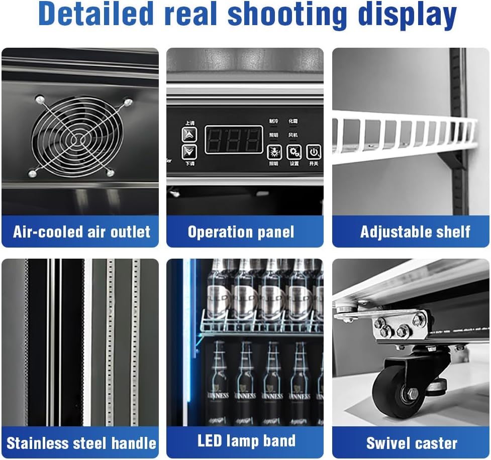 Drink Fridge Beverage Befrigerator,With Four Glass Doors Stainless Steel Commercial Back Bar Fridge With LED Lighting,Counter Height Bar Beverage Cooler for Beer,Soda Drinks,Wine