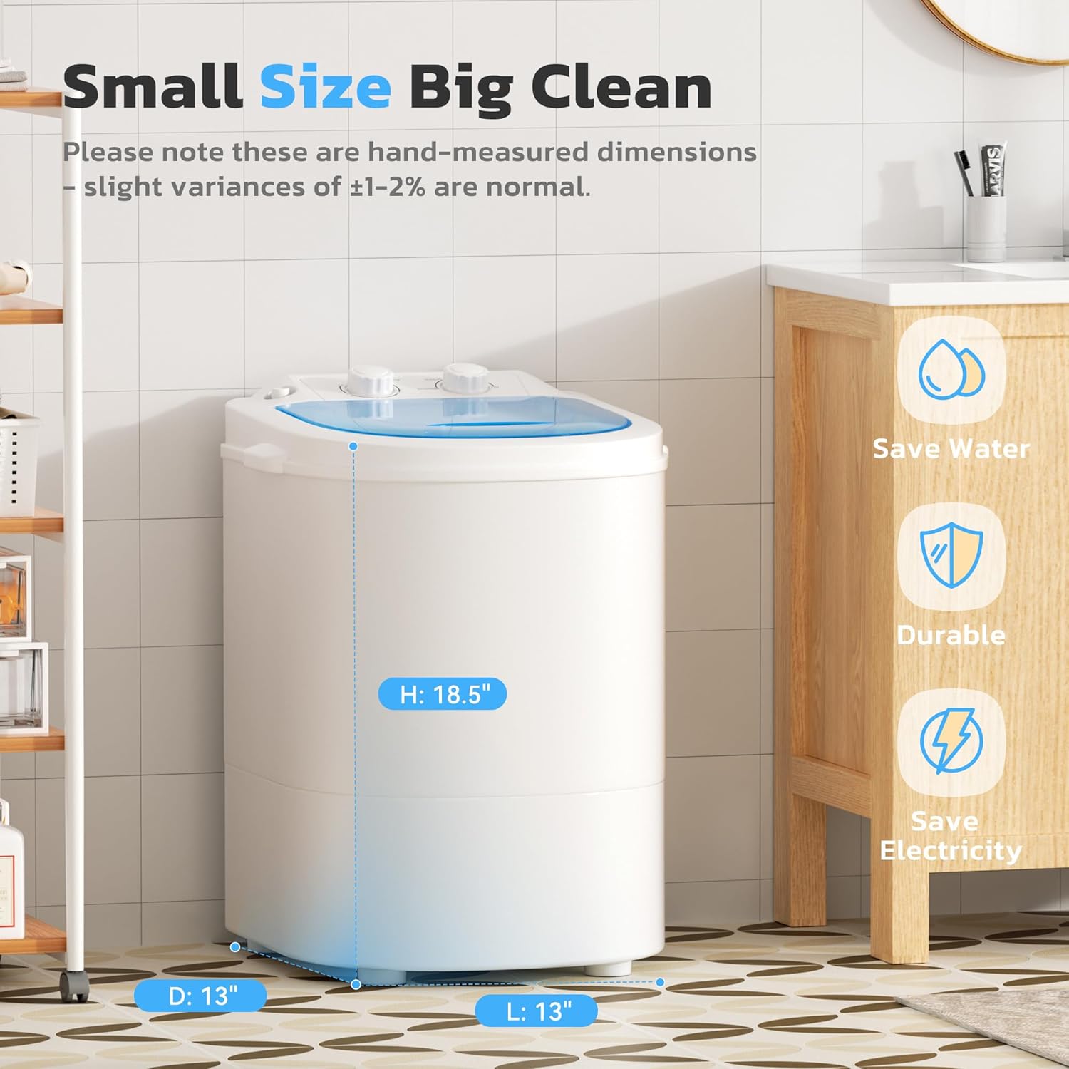 INTERGREAT Mini Portable Washing Machine, 5.5 Lbs Compact Mini Portable Washer, 110V Single Tub Laundry Washer Machine for Apartments, Dorms, Traveling, RV, Blue