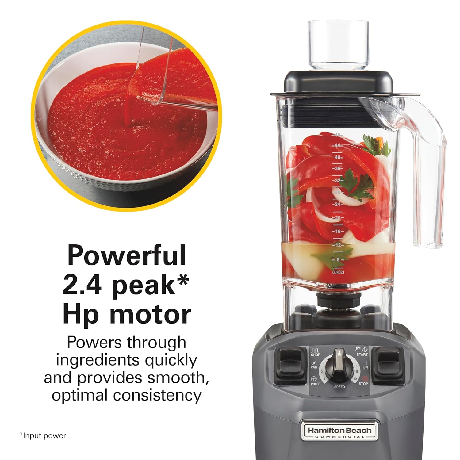 Hamilton Beach Commercial HBF510 Expeditor Culinary Food Blender, 2.4 Horsepower, 48 Ounce Capacity, BPA-Free Container, Variable Speed, Chop Function, NSF Certified