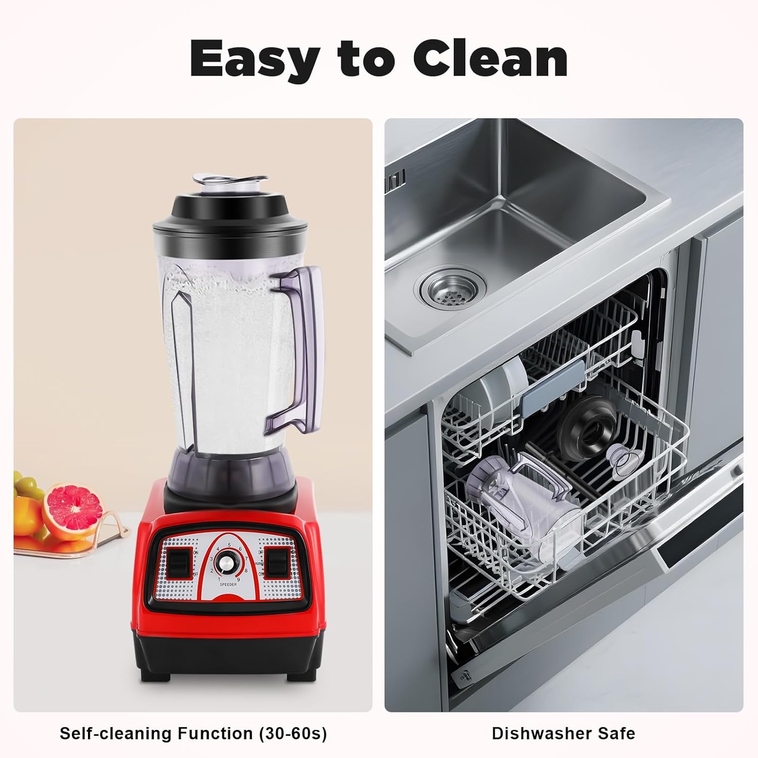 Commercial Blender 2200W Countertop, 4L Capacity Stainless Steel Blades with 9 Speed Settings, Chop/Dice/Pulse Ice Crushing Machine for Smoothies Shakes Home Restaurants Bars