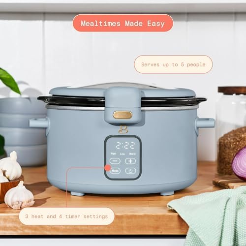 Beautiful 3 Qt Air Fryer with TurboCrisp™ Technology, Cornflower Blue by Drew Barrymore, Compact Countertop Air Fryer for Crispy Healthy Cooking, Nonstick Basket, Dishwasher-Safe, Oil-Less Frying